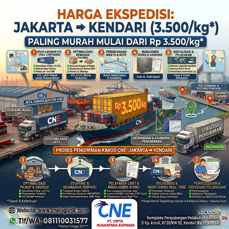 Harga Ekspedisi Jakarta Kendari 3.500/kg Paling Murah