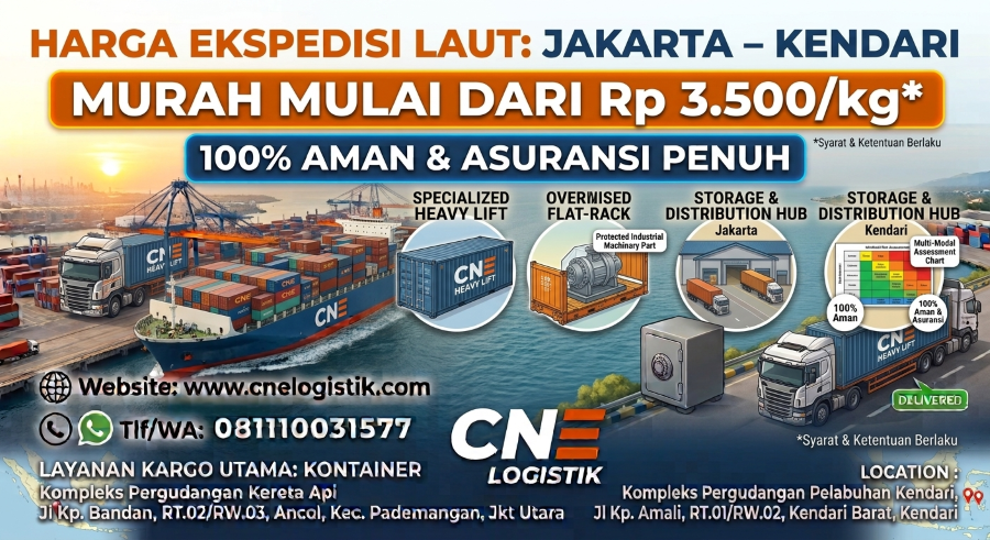 Harga Ekspedisi Laut Jakarta Kendari 3.500/kg Murah 100%