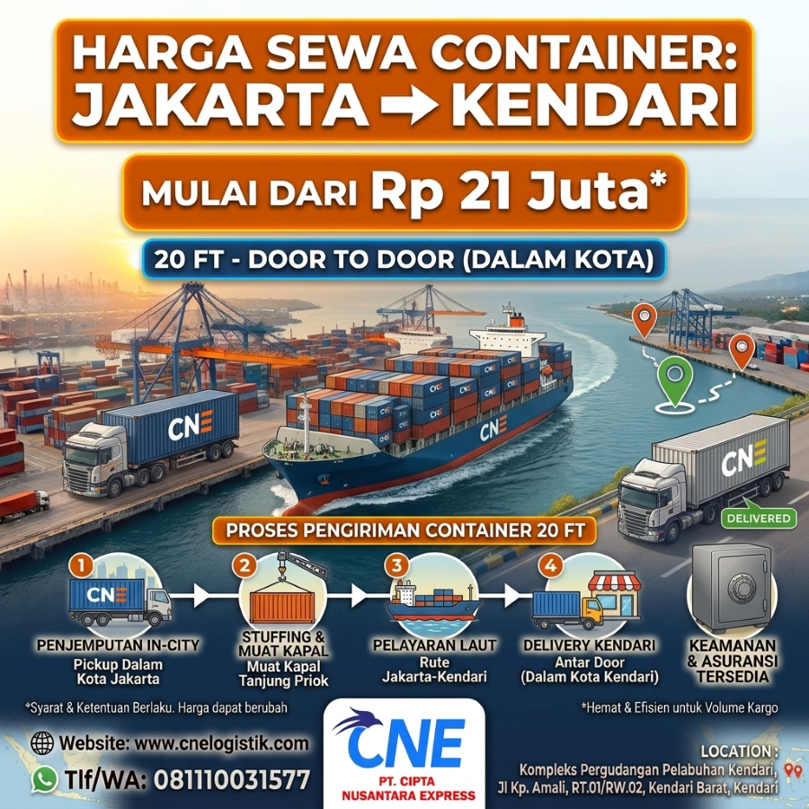 Harga Sewa Container Jakarta Kendari 21 Juta Termurah