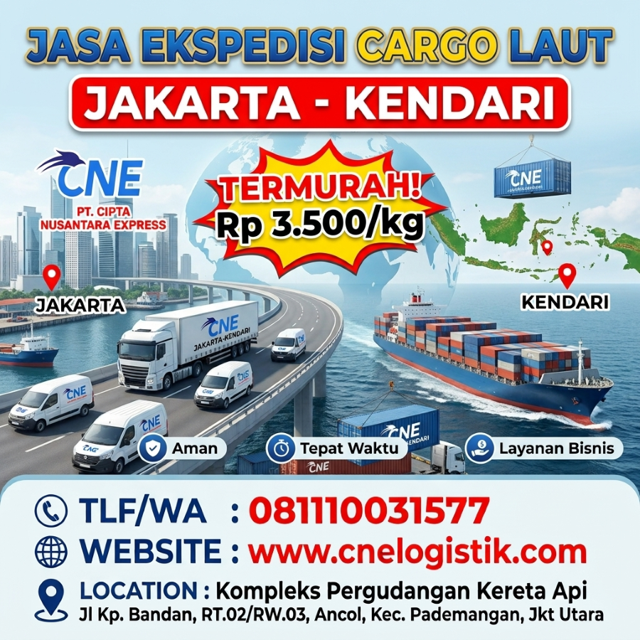 Jasa Ekspedisi Cargo Laut Jakarta Kendari 3.500/kg Termurah