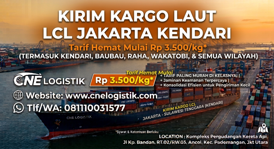 Kirim Kargo Laut LCL Jakarta Kendari Tarif Hemat Rp 3.500/kg