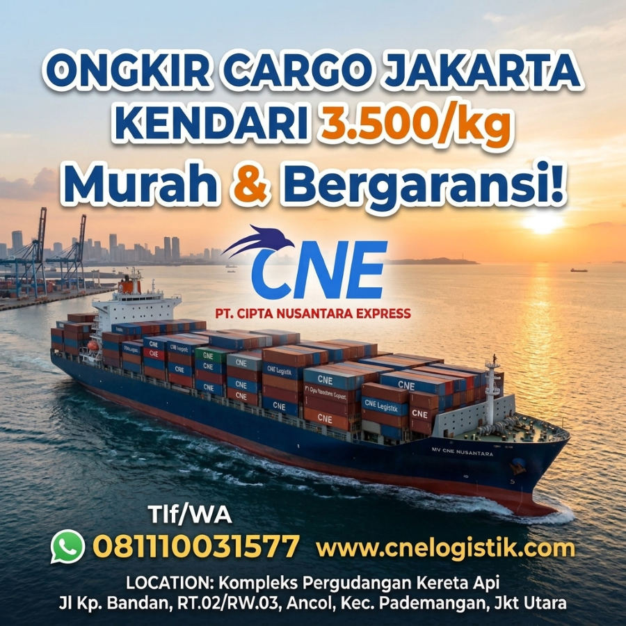 Ongkir Cargo Jakarta Kendari 3.500/kg Murah & Bergaransi